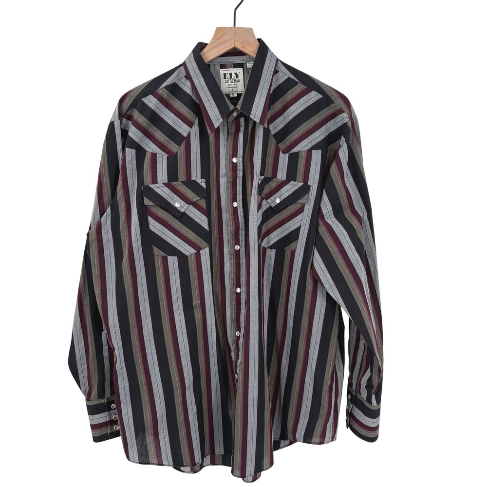 Men's‎ Ely Cattleman Long Sleeve Stripe Western Snap Shirt XL
